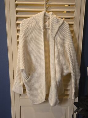 Cream Hooded Open-Front Knit Cardigan for Women